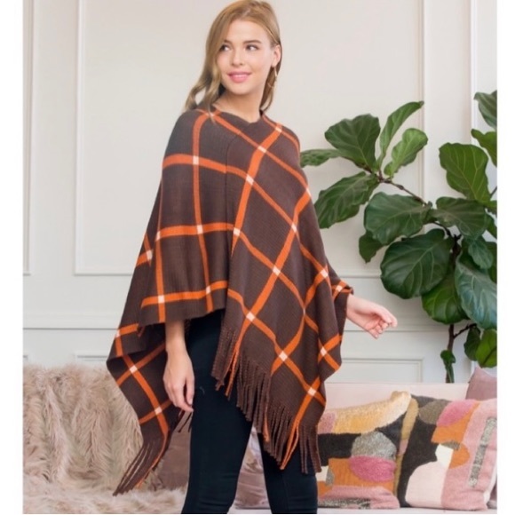 NWT Orange ends brown poncho - Picture 3 of 7